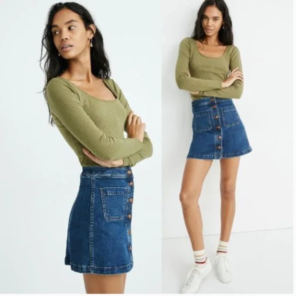 Brandy Melville Dresses & Skirts - Brandy Melville Denim Snap Front A-Line Jean Mini Skirt Size 29